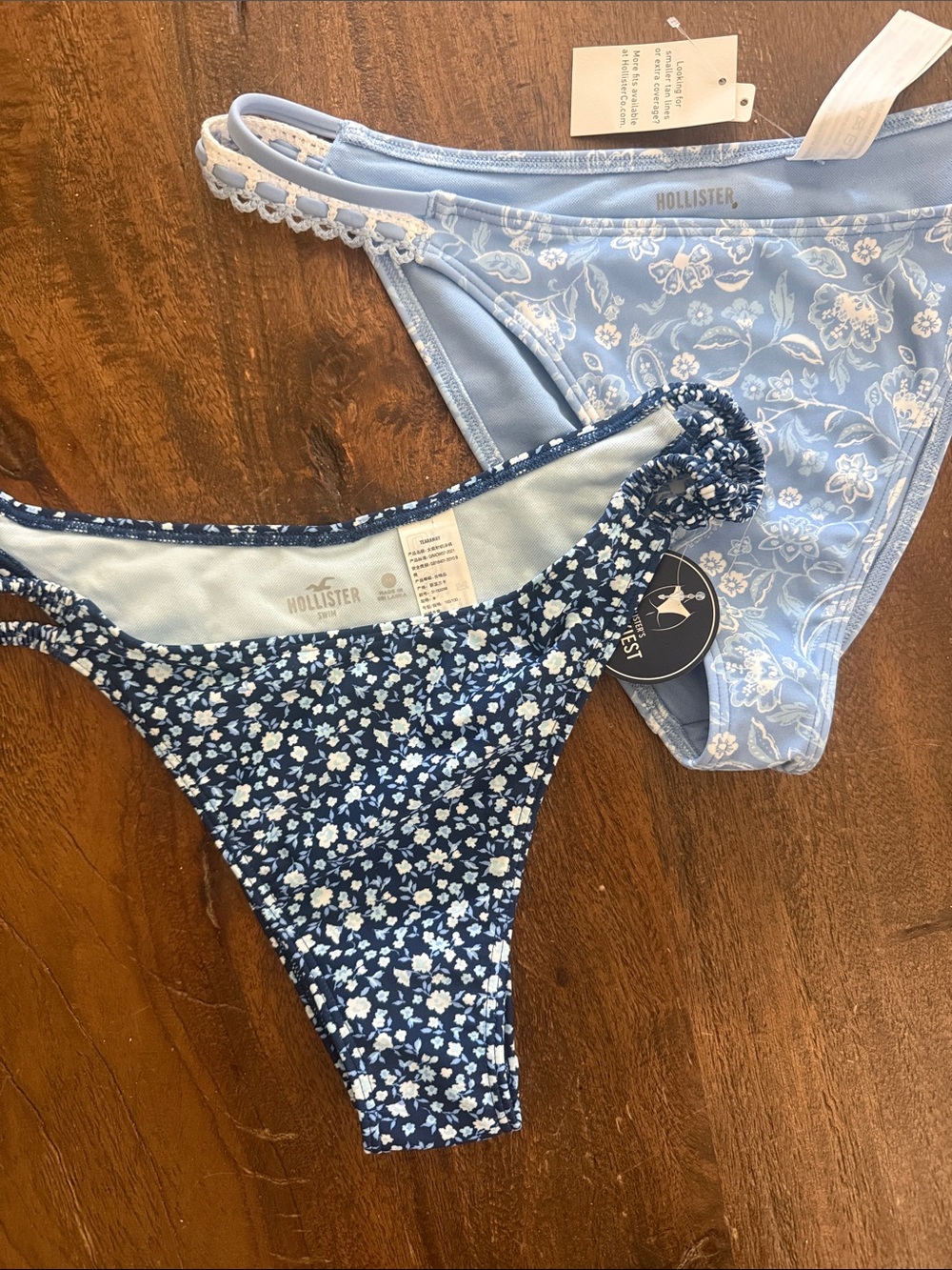 Hollister Light Blue and Navy Floral Bikini Bottoms